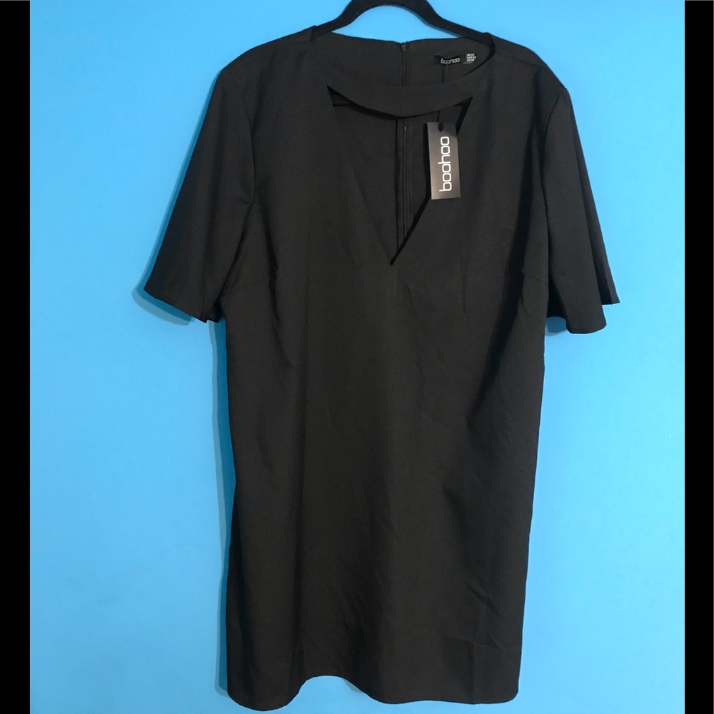Plus Choker Detail Frill Sleeve Shift Dress Black